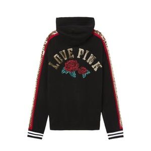Victoria’s Secret PINK Lace Up Collegiate Style Floral Rose Bling Hoodie Jacket
